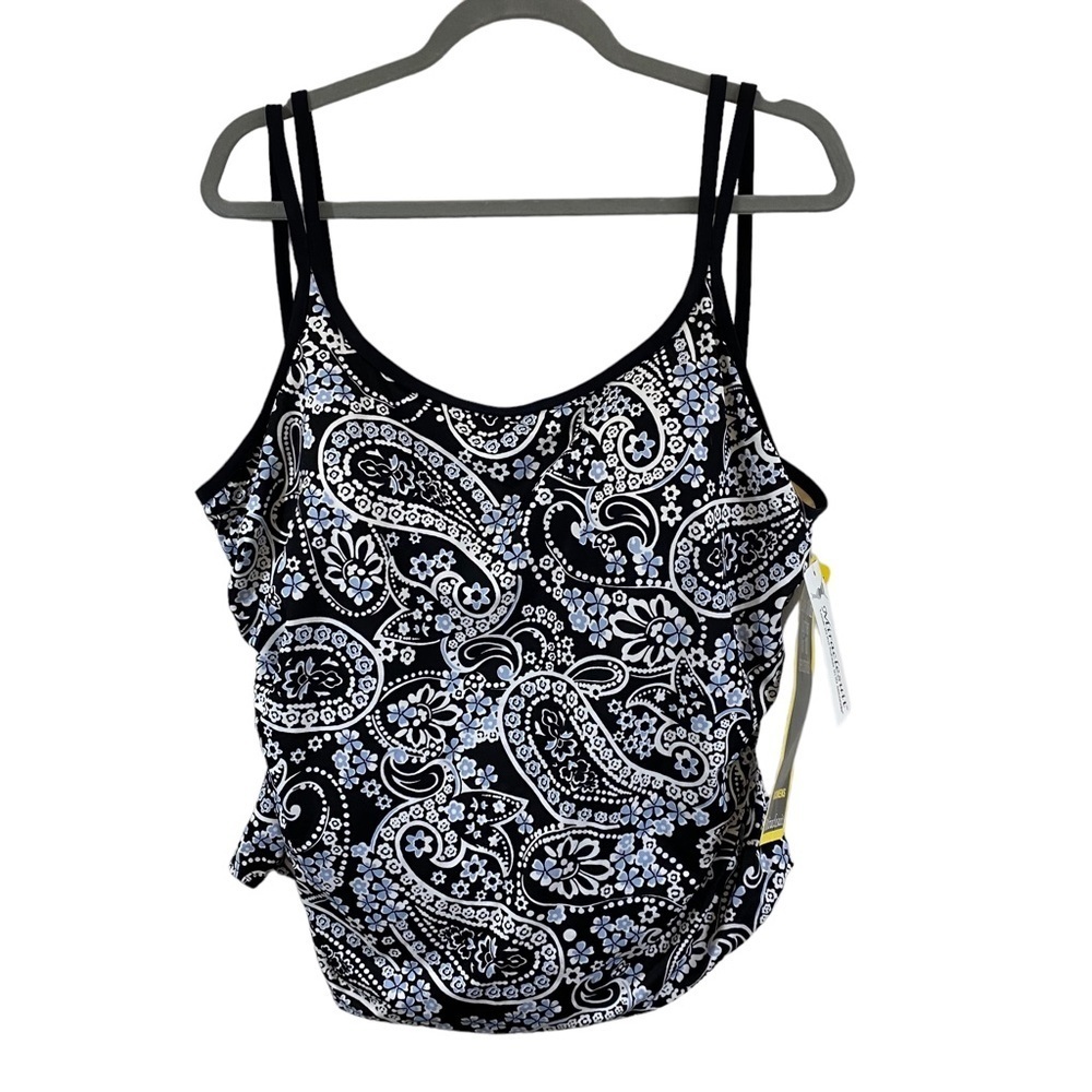 Miraclesuit Tankini Black & White Paisley Print Top Only  Size 24W NEW